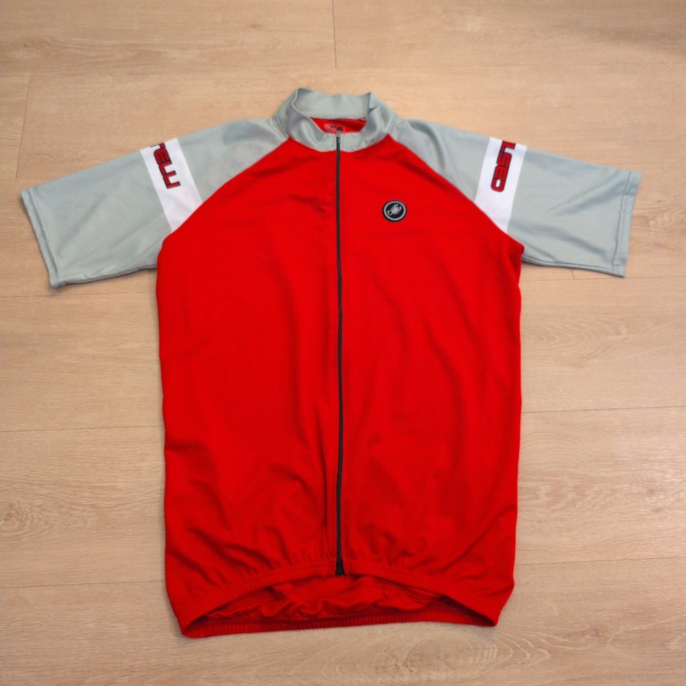 Castelli Mens Cycling Jersey XL Red Grey Full Zip Short Sleeve Bike Shirt Logo